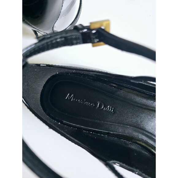 Massimo Dutti Patent Leather Black Ballet Flats Buckle Strappy Pointed Toe 39 8 - Picture 13 of 14